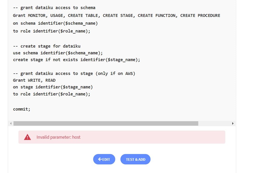 error when create snowflake connect from dataiku online — Dataiku Community