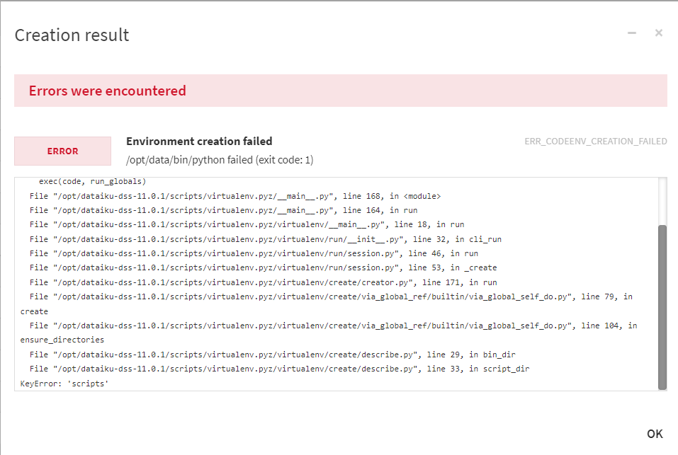 Create Object detection code environment failed after I upgraded DSS to ...
