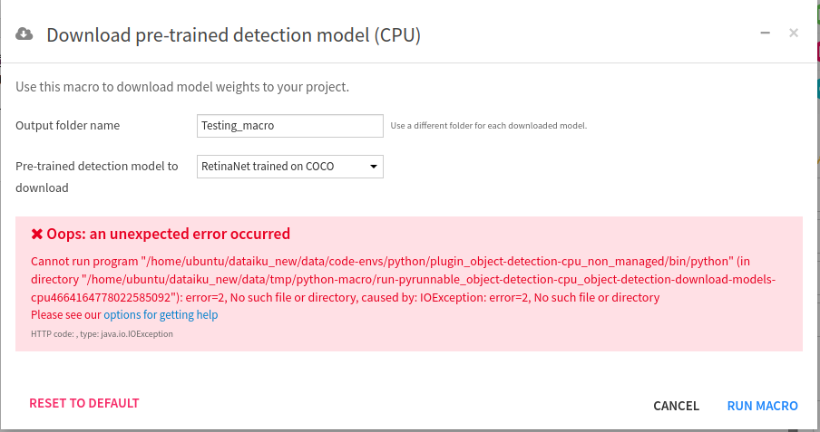 object detection as cpu — Dataiku Community