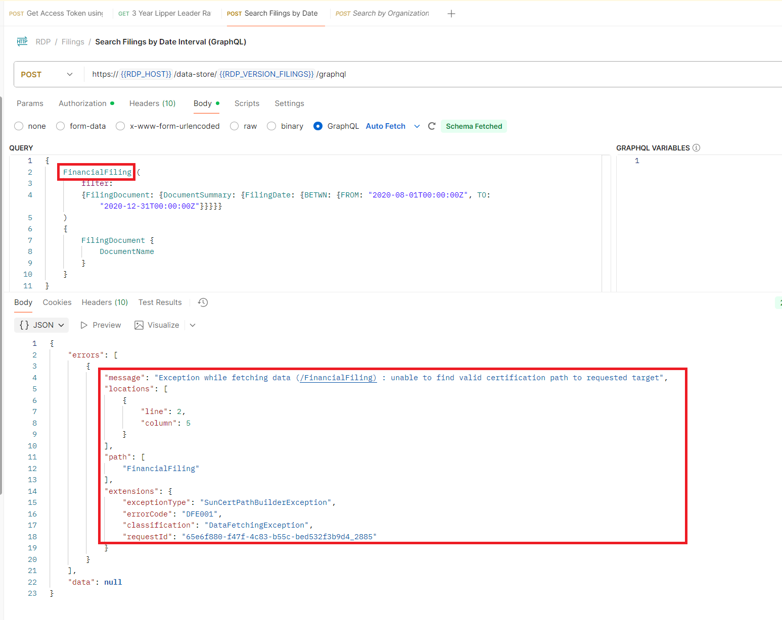 Certificate error while querying FinancialFiling - LSEG Developer Community