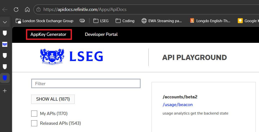 Can you provide or create an LSEG App Key for LSEG Data Library Python ...