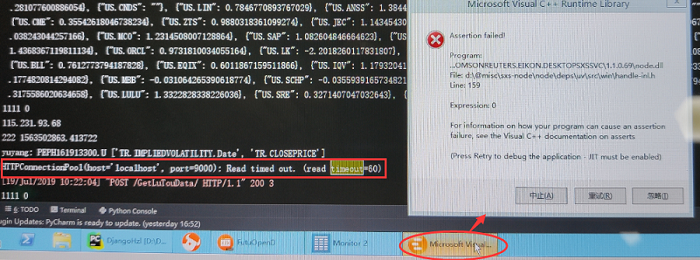 Connection timeouts often occur when using the eikon API, an error ...