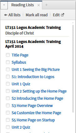 Reading Lists for m.Ed Courses as Progress Checklists - Logos Community