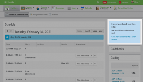 Survey link as seen from My Day