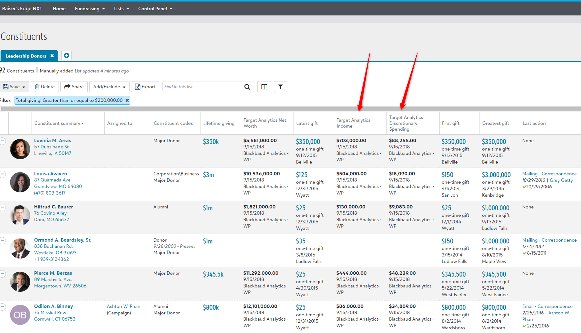 Prospect Mgmt info directly inside of RE NXT lists
