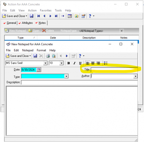 Database View Action Notepad