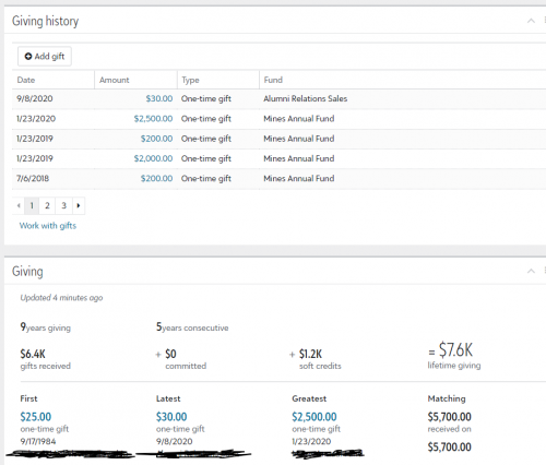 Giving History and Giving tabs