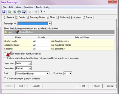 Transcript General tab