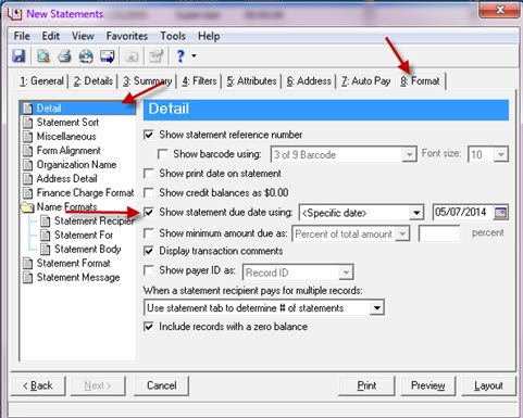 Detail of Format tab