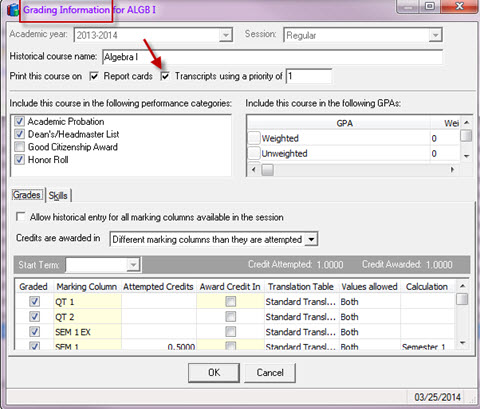 Grading Information tab
