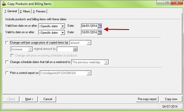 Copy Products and Billing Items
