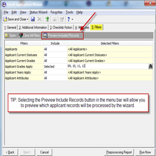 Enroll Applications Wizard Preview Included Records