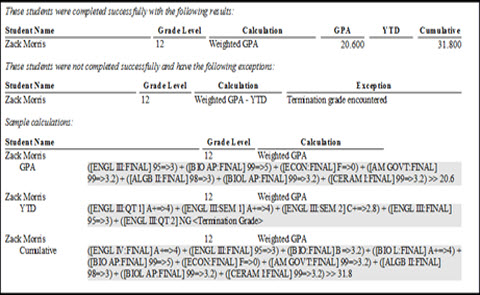 Sample GPA calculation