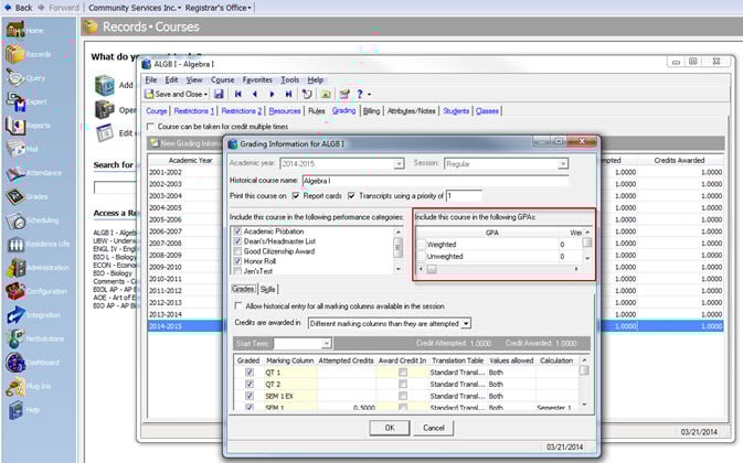 Grading Information for Course