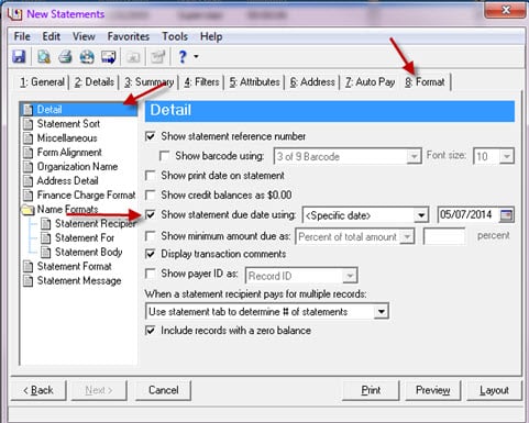 Detail of Format tab