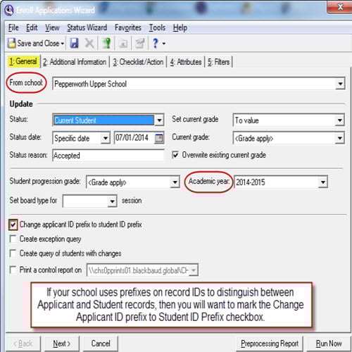 Enroll Applications Wizard General Tab