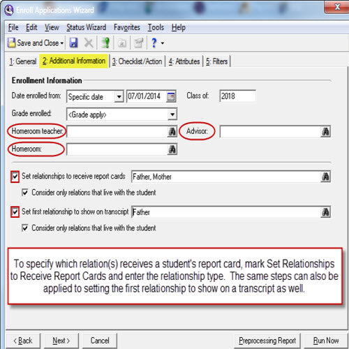 Enroll Applications Wizard Additional Information Tab