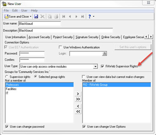 FAWeb Supervisor Rights