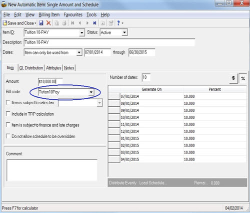 New Automatic Item Single Amount and Schedule