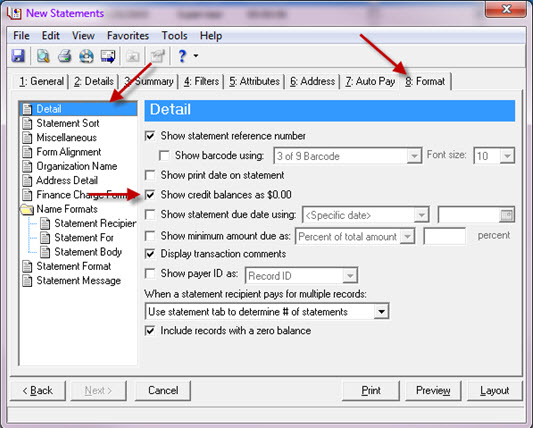 Detail of Format tab