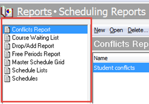 Reports>Scheduling Reports