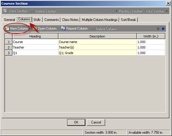 Courses Section New Column