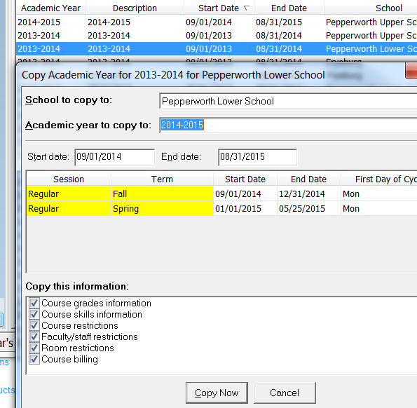 Copying Academic Years