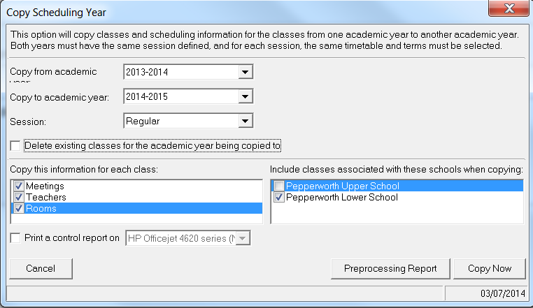 Copy master schedule