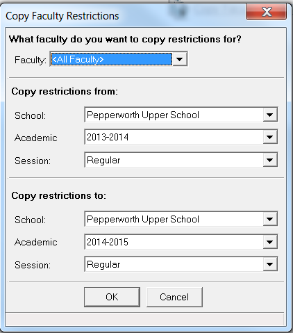 Copy faculty and room restrictions