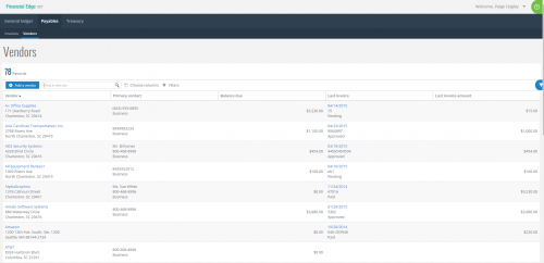 Vendors in Financial Edge NXT image