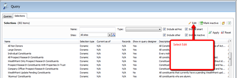 Edit button on the Query screen