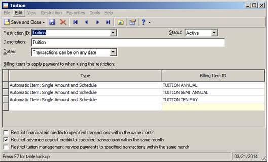 New Restriction window