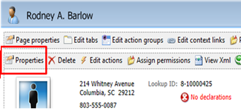 Properties button on record