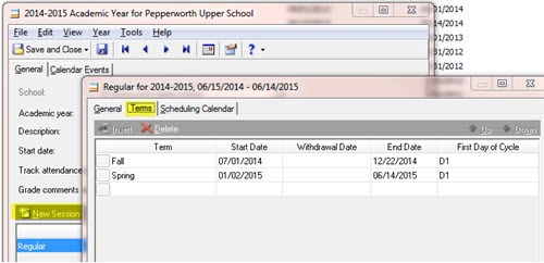Terms Tab of Session