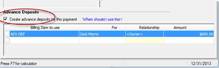 Create advance deposits for this payment on the Deposit record