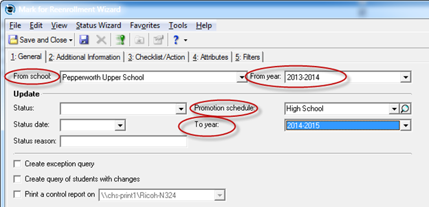 General tab of mark for Reenrollment
