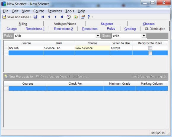 Rules Tab Course Record