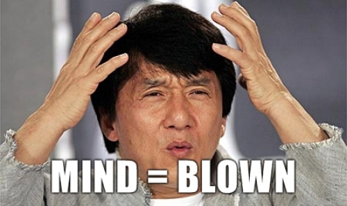 Picture of Jackie Chan with the caption "Mind = Blown"