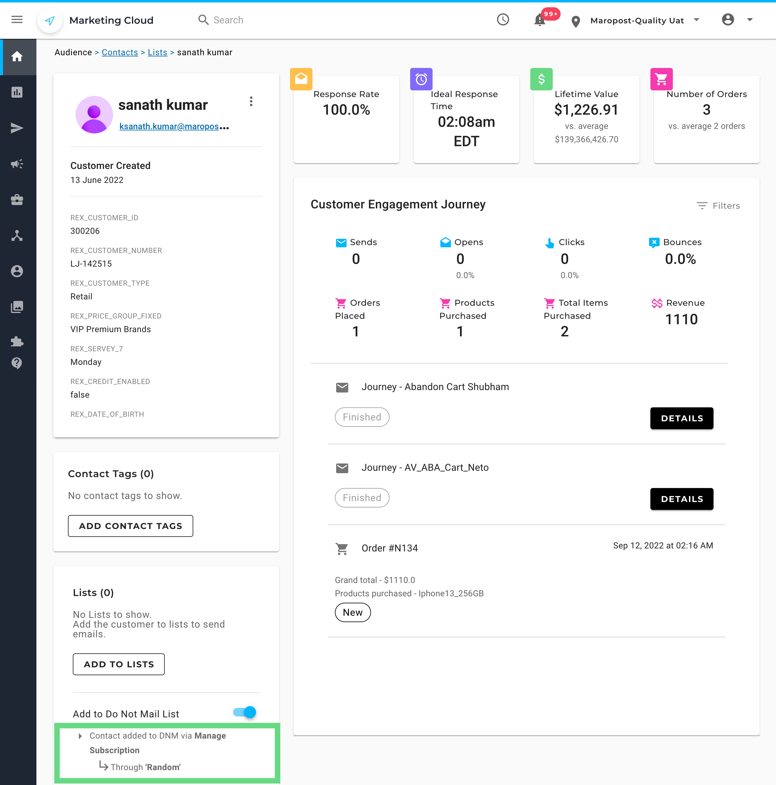 Contact Overview - Add to DNM