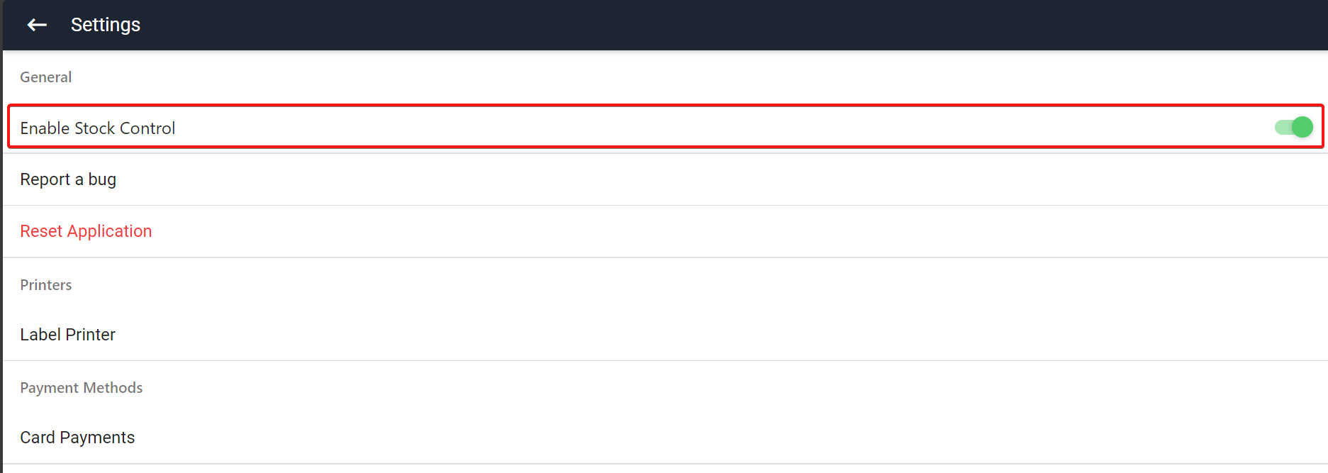 enable POS stock control