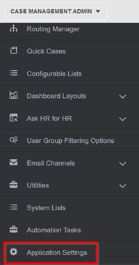 case management application settings menu item