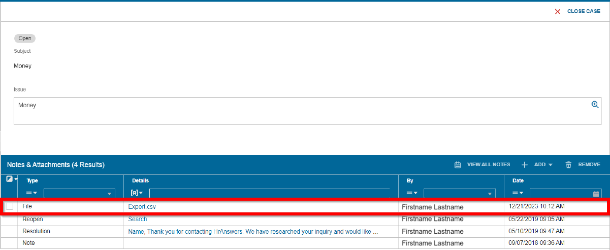 case csv attachment