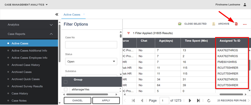 active cases assigned to ID column