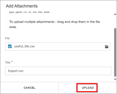 add attachments popup csv file
