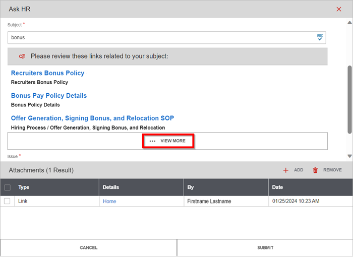 ask hr case form view more