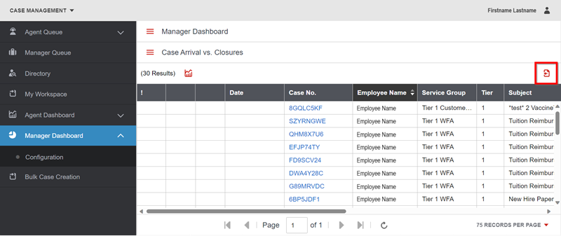 case arrivals closures export