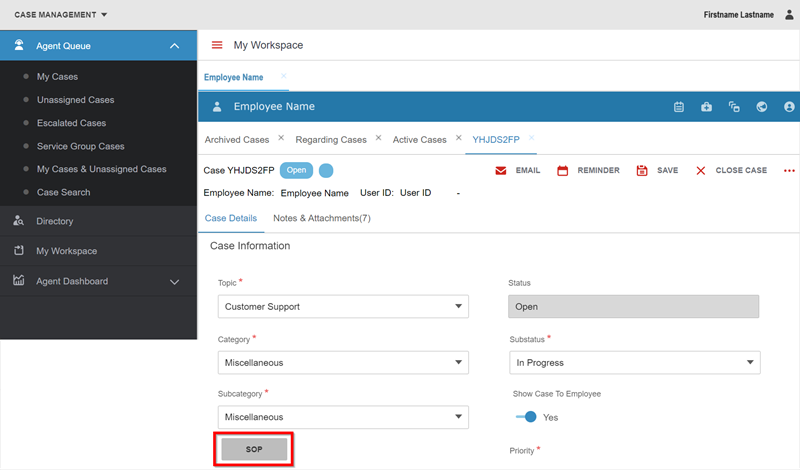 case form sop button