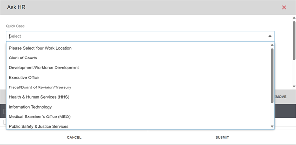 case form quick case menu