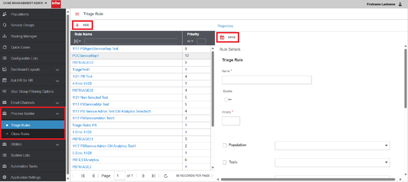 case management admin triage rules