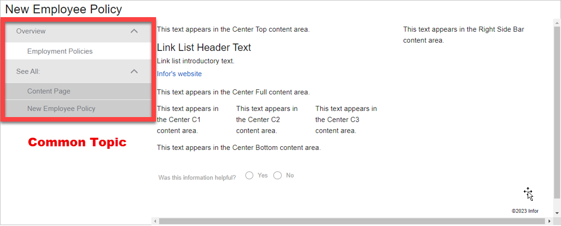 content page common topic